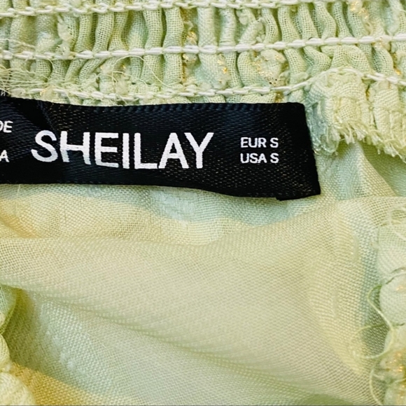 NWT Sheilay Sheer Floral Peasant Blouse Green Gold Size S - Picture 3 of 9